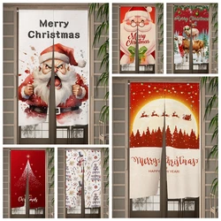 Merry Christmas Door Curtain Xmas Tree Santa Claus Elk Kitchen Japanese Doorway Partition Curtain Entrance Hanging Half-Curtain