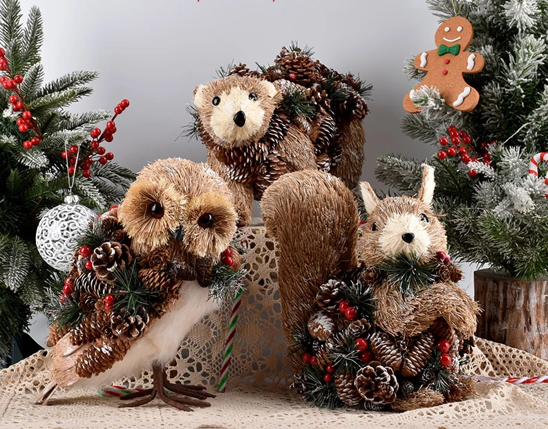 suministros-festivos-conos-de-pino-tejidos-en-hierba-aguila-con-cabeza-de-panda-decoraciones-de-ardilla-navidad