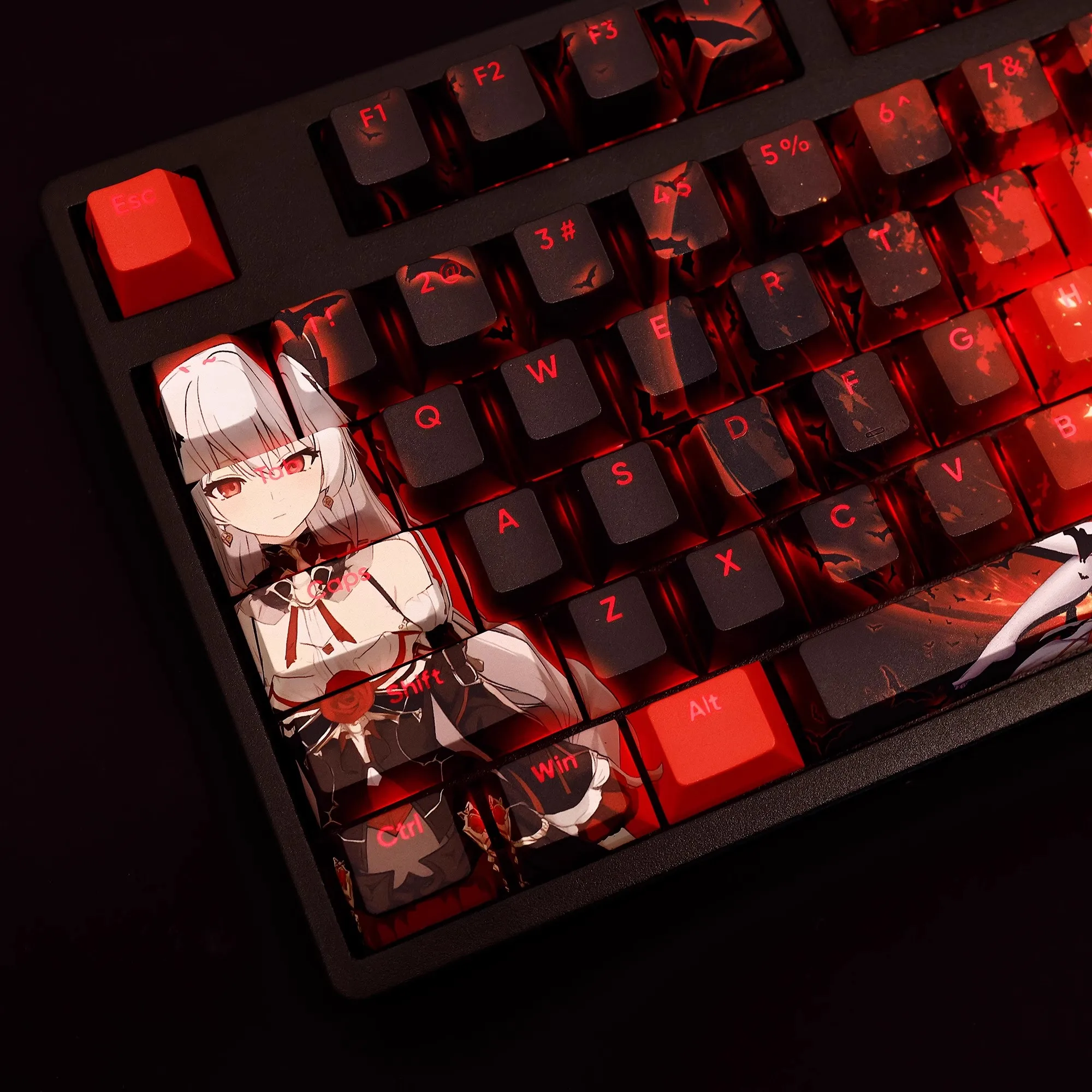 Anime Gaming Key Caps Keycap Theresa Tintura Subbed Keycap Pbt Anime Impacto Ansi 61 87 104 108 Chaves Set - Imagem 5