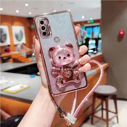 Diamond Glitter Bear Holder Case with Stand - Sparkling Strap Cover for G73 (Rose gold)