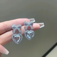 Exquisite Full Rhinestone Bow Earrings for Women Sparkling Crystal Love Heart Bowknot Drop Earring Girls Party Wedding Jewelry - Image 3