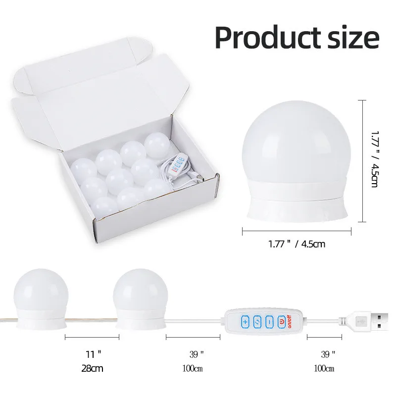 14 Bulb LED Make Up Mirror Light Bulbs USB Vanity Mirror Makeup Lights Bathroom Dressing Table Lighting Dimmable LED Wall Lamp 2