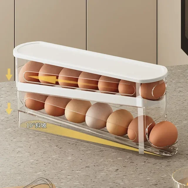 Boîte de rangement d'œufs de réfrigérateur bicouche, support d'œufs roulant automatique, Style échelle, distributeur d'œufs de réfrigérateur, support organisateur d'œufs 4