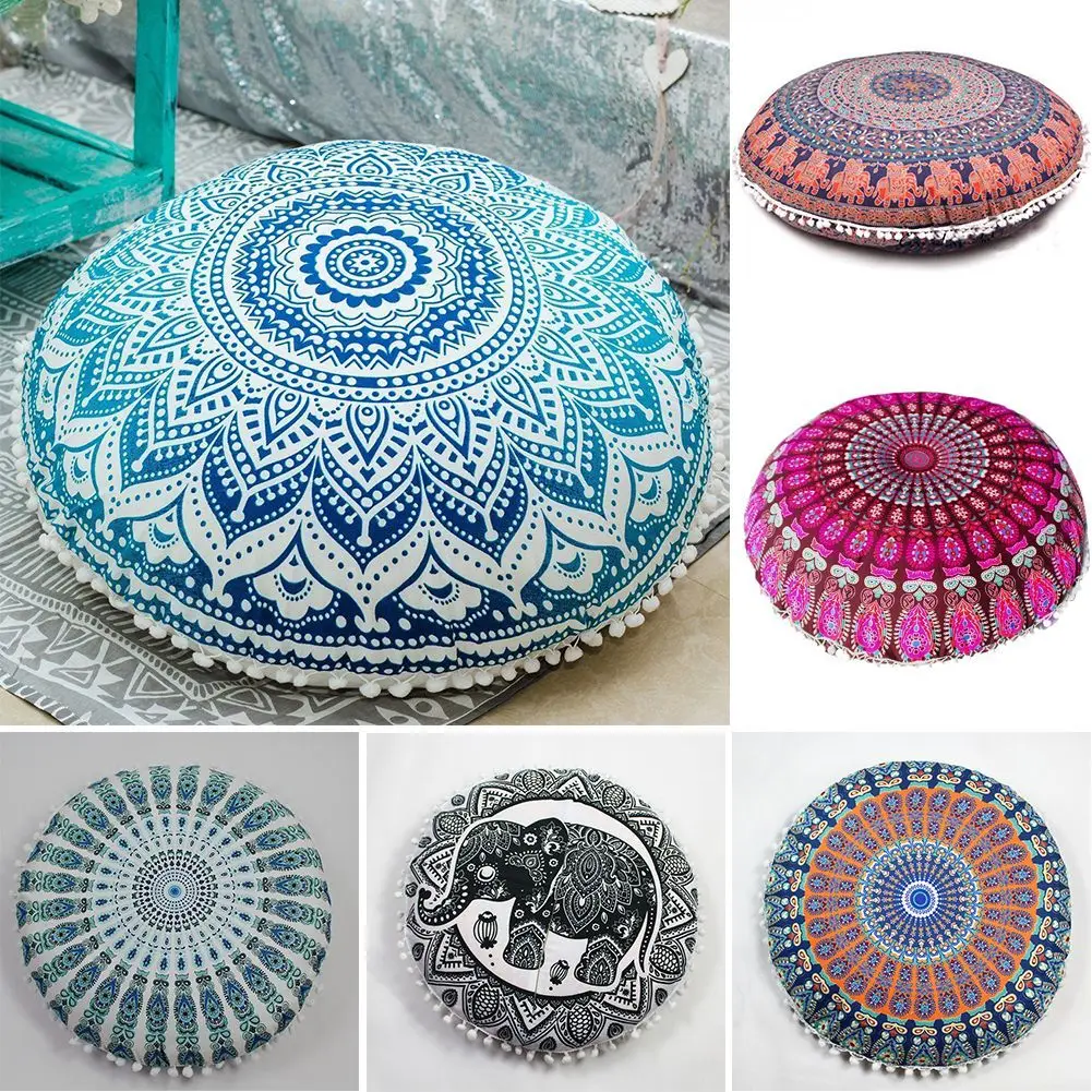 

43CM Feather Round Pillow Pattern Pillowcase Bohemian Cushion Cover Floor Cushion Pillows Cover Cushion Cover Furniture Backrest
