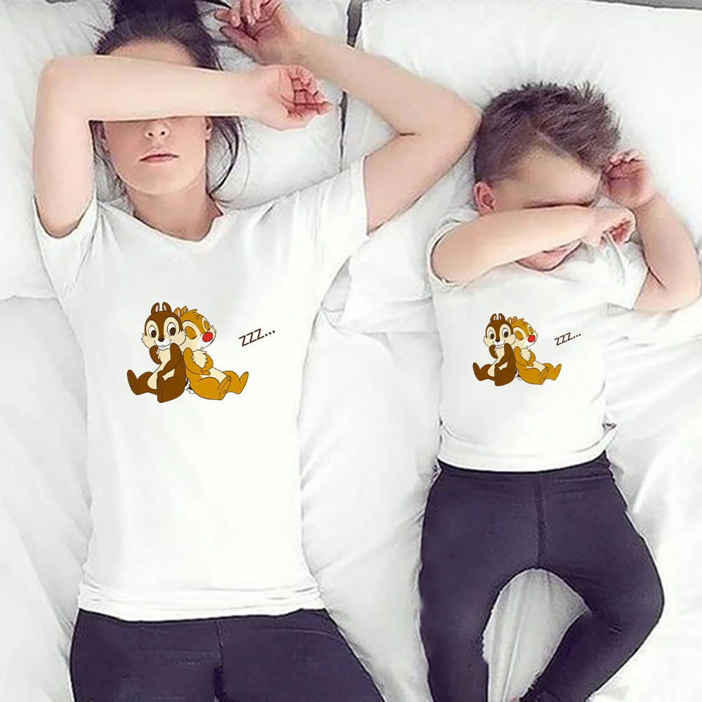 matching family fall outfits Mother Kids Clothes Disney Cartoon Chip an' Dale Print Short Sleeve Harajuku Casual Summer Kids Tshirt Baby Tops Family Clothing couple matching outfits for wedding