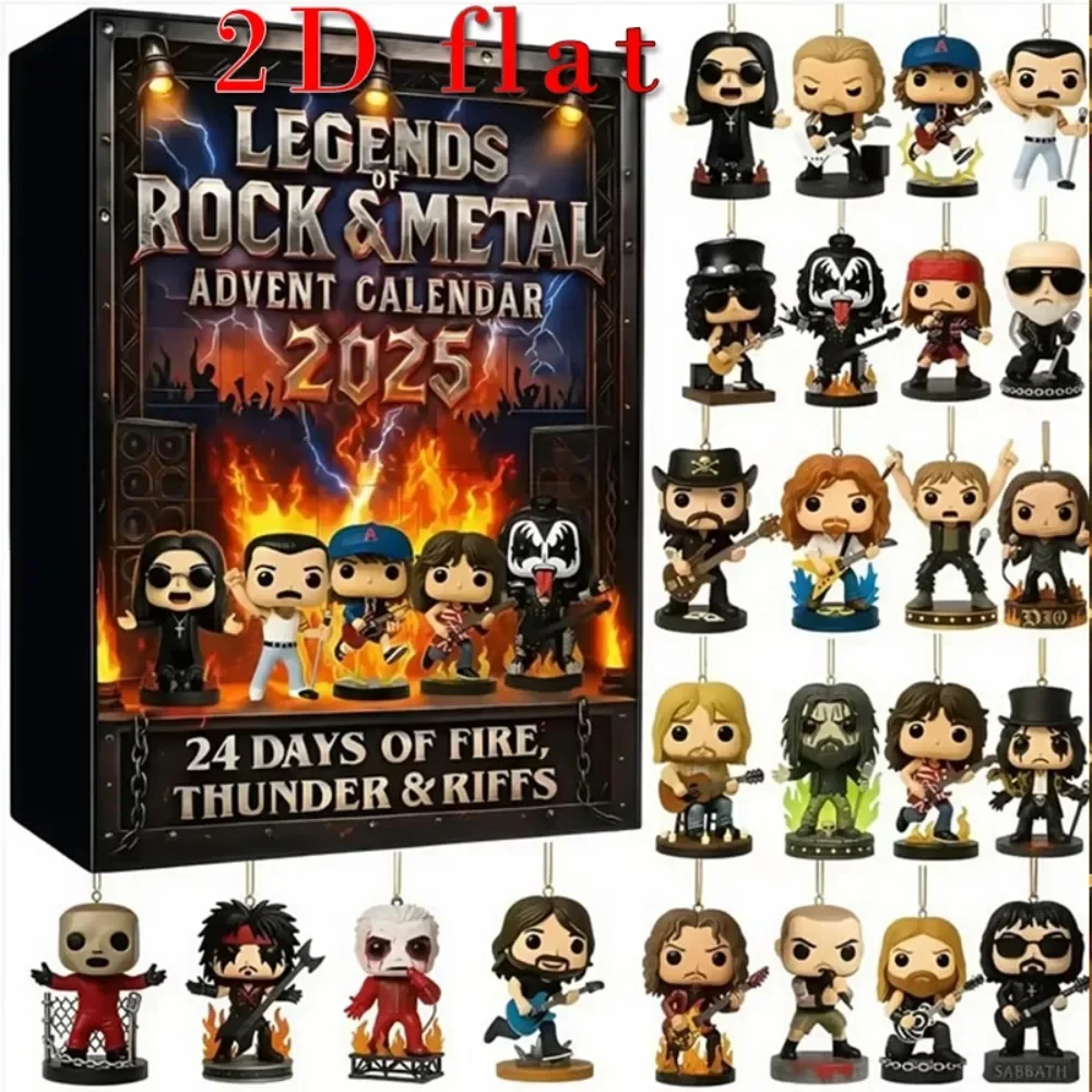 2D Flat Rock and Metal Christmas Advent Calendar Acrylic Iconic Music Character Collection Suitable Christmas Gifts