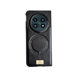 Luxury PU Leather Magnetic Wireless Charging Protective Phone Case - OPPO Find N6 (Black)