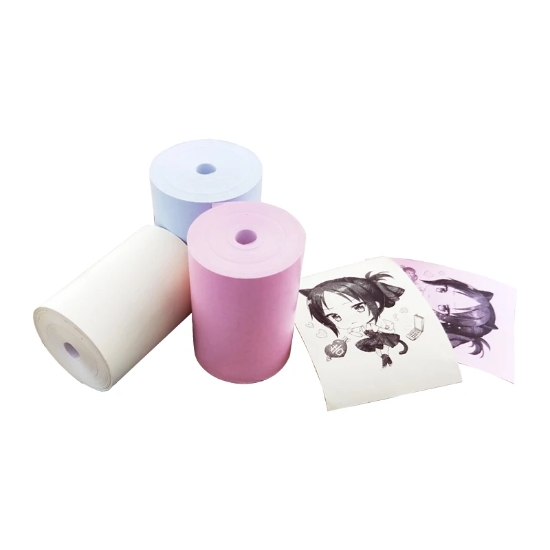 3 rouleaux de papier thermique autocollant - 80 mm x 3,5 m - Bleu, rose et  jaune