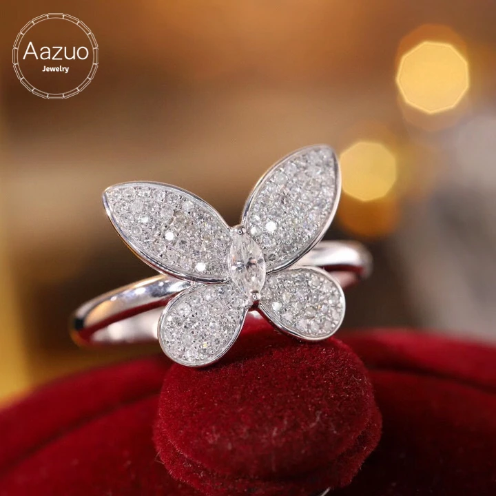 Aazuo 18K Solid White Gold Real Diamond 0.35ct H SI Luxuly Butterfly Ring Gifted For Woman Deluxe Banquet Fashion Jewelry Au750 массажер gezatone isee400 deluxe white