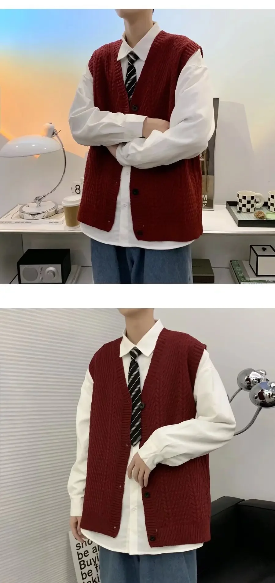 Description Picture 6 of item2022 Spring New Style V-neck Knitted Top Vest Men Women's Hong Kong Style Ins Trendy Loose Fit Fashionable Cardigan Sweater
