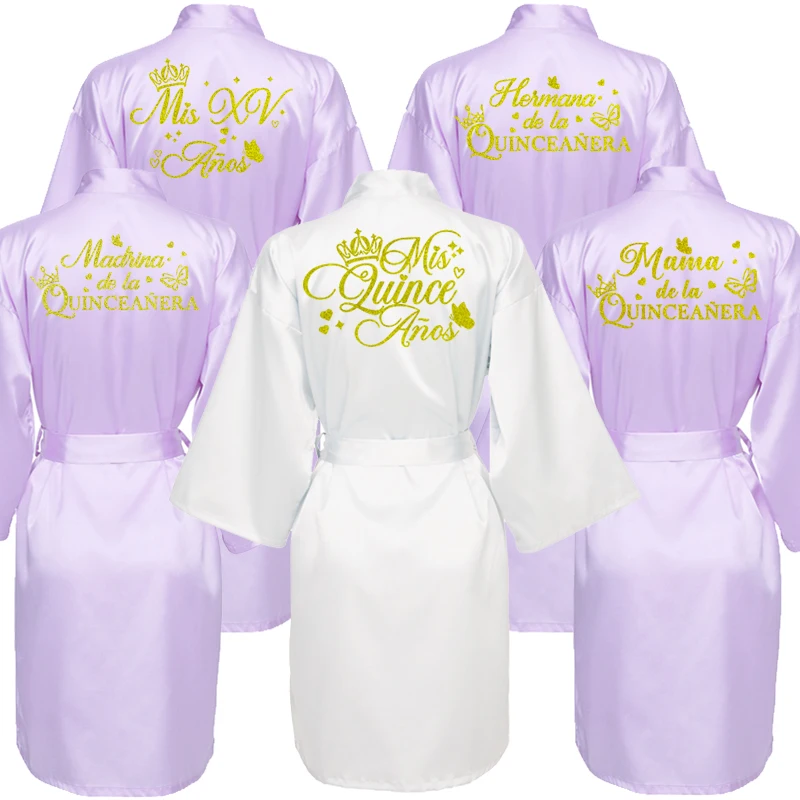 Silk Robe 15 Years Girl Birthday Party Robes Quinceanera Robe Mis XV Bathrobe Sleepwear