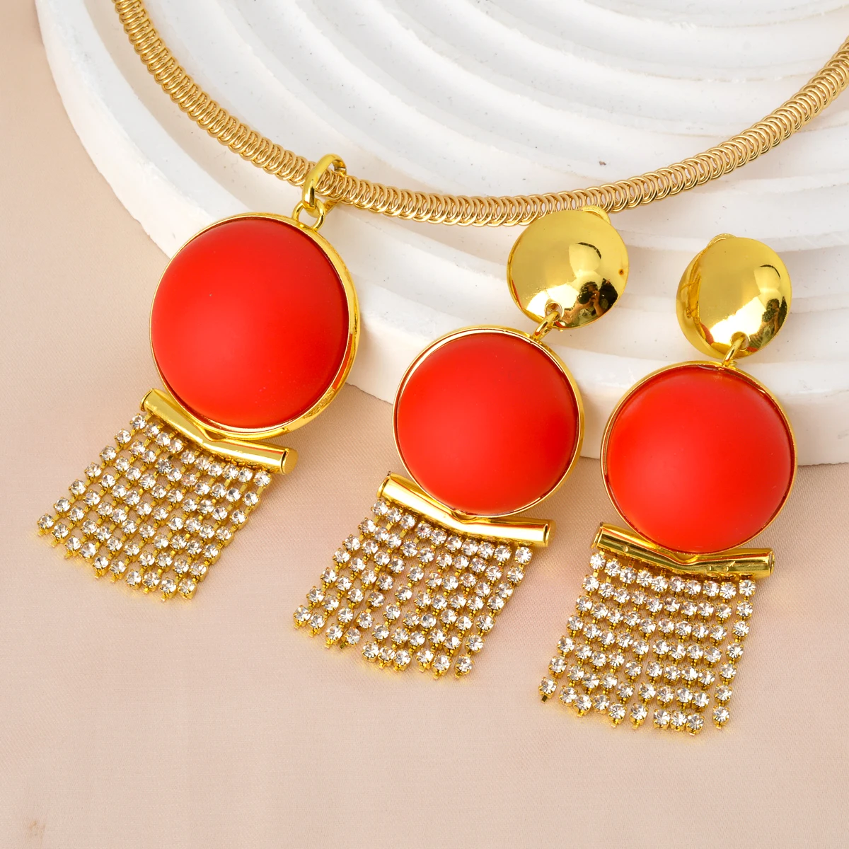 

Diana Baby Tassel Jewelry Sets Copper Earrings Pendant Necklace For Women Golden Plated Gold Color Fashion Jewerly Wedding Gift