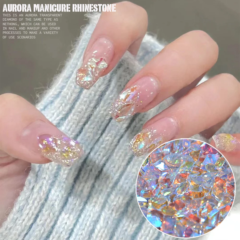 50Pcs 3D Aurora Nail Charms Gems Mixed-shape Nail Bling Rhinestones Nail  Decors