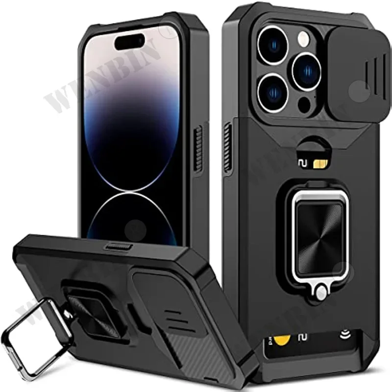 Hülle für iPhone 16 15 14 13 12 11 Pro Max 7 8 Plus SE Mini Robuster Schutz mit verschiebbarer Kameraabdeckung und Kartenclip-Abdeckung_voghion.com