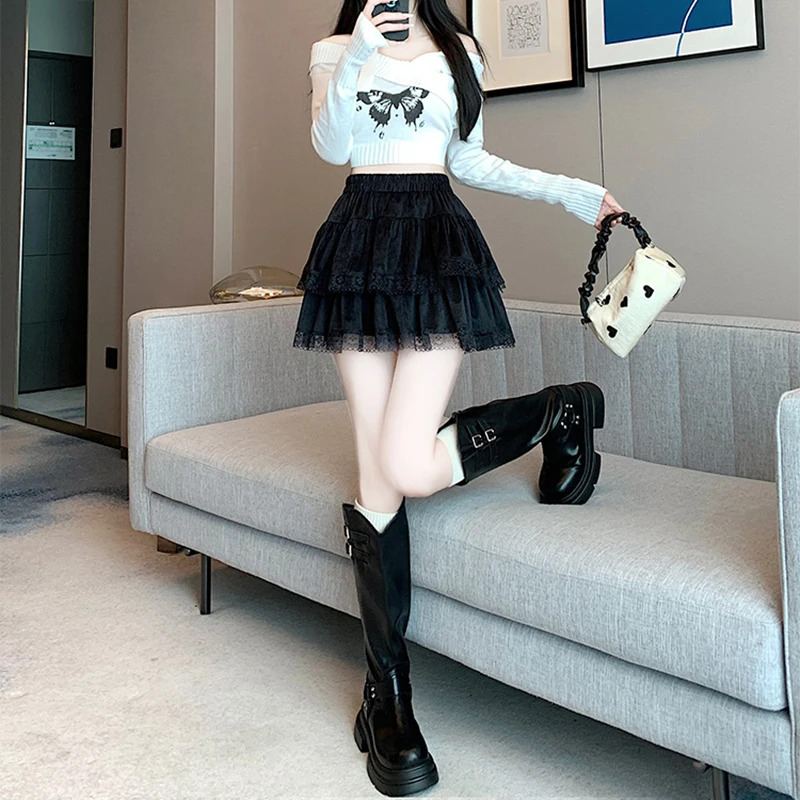 y2k Mini Skirt Women Coquette Clothes Lolita Fairycore High Elastic Tiered Ruffle Skirts Goth Lolita Skirts Streetwear