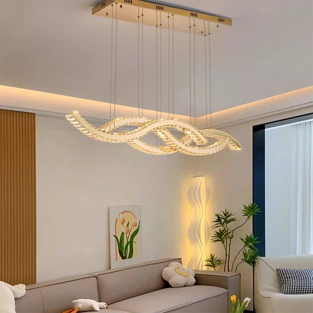 Lampes suspendues à intensité variable avec télécommande, lustre suspendu en cristal, luminaires en acier ondulé, luxe K9, salle à manger, 2024 1