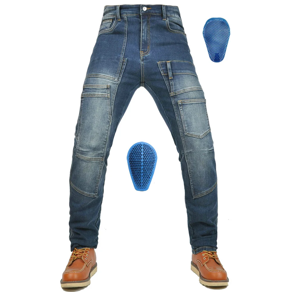 남성용 오프로드 모토크로스 레이싱 보호 바지 CE 아머 실리콘 멀티 포켓 작업복 레트로 오토바이 라이딩 청바지 안티폴