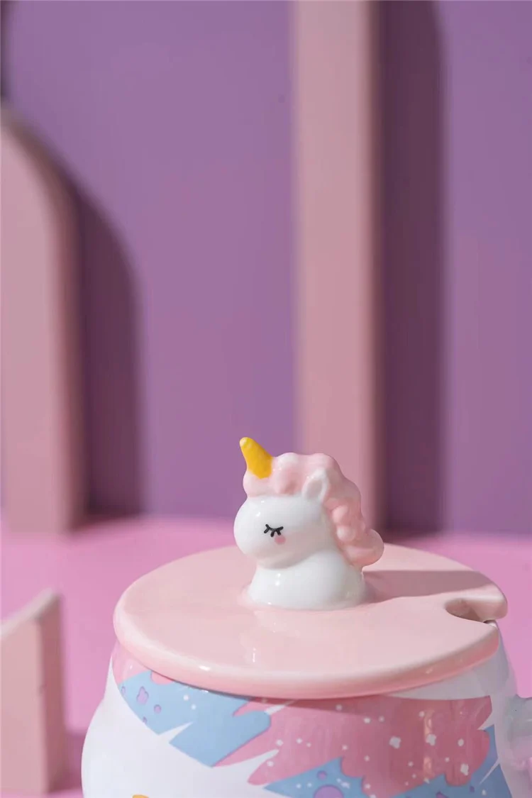 Unicorn Cute Coffee Mug With Lid & Spoon