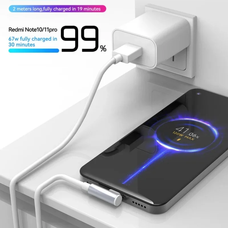 USB C Type C 67W L Bend Data Cord Fast Charging 120W Original 90 Degree Date Line 1M/1.8M 6A Elbow Fast Charging Cable