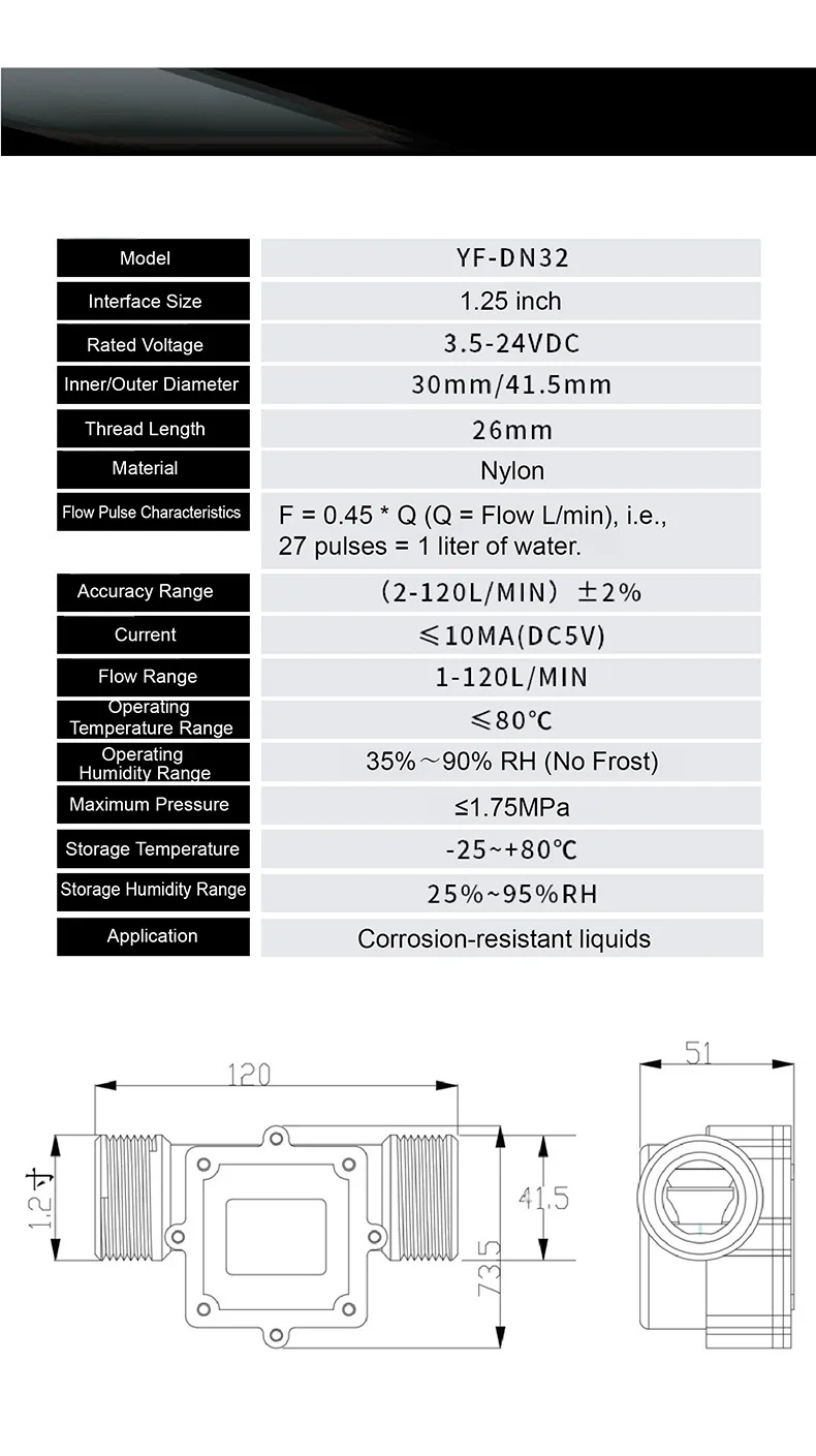 YF-S201 Hall Flow Sensors Water Flow Sensor Hall Effect Liquid Meter G1/2 1/2 In