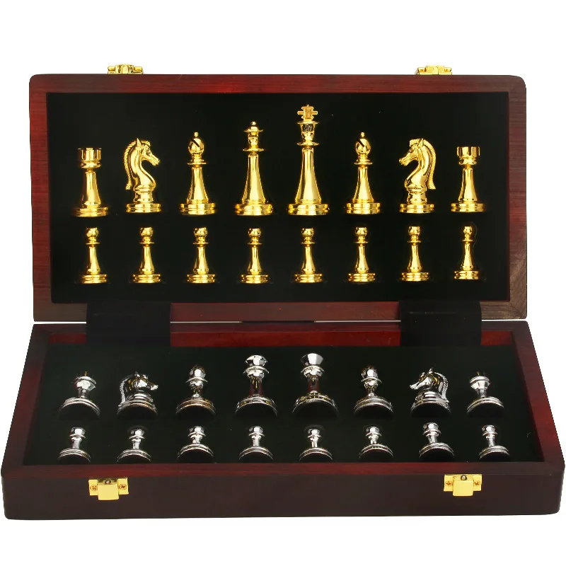 Professional Metal Chess Folding Wooden Checkerboard Puzzle Chess Game