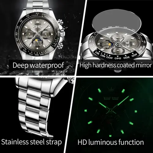 OLEVS 6654 Luxury Mens Watch Chronograph Automatic Mechanical Wristwatch Waterproof Luminous Top Brand Watch for Man Date Sport - Image 4