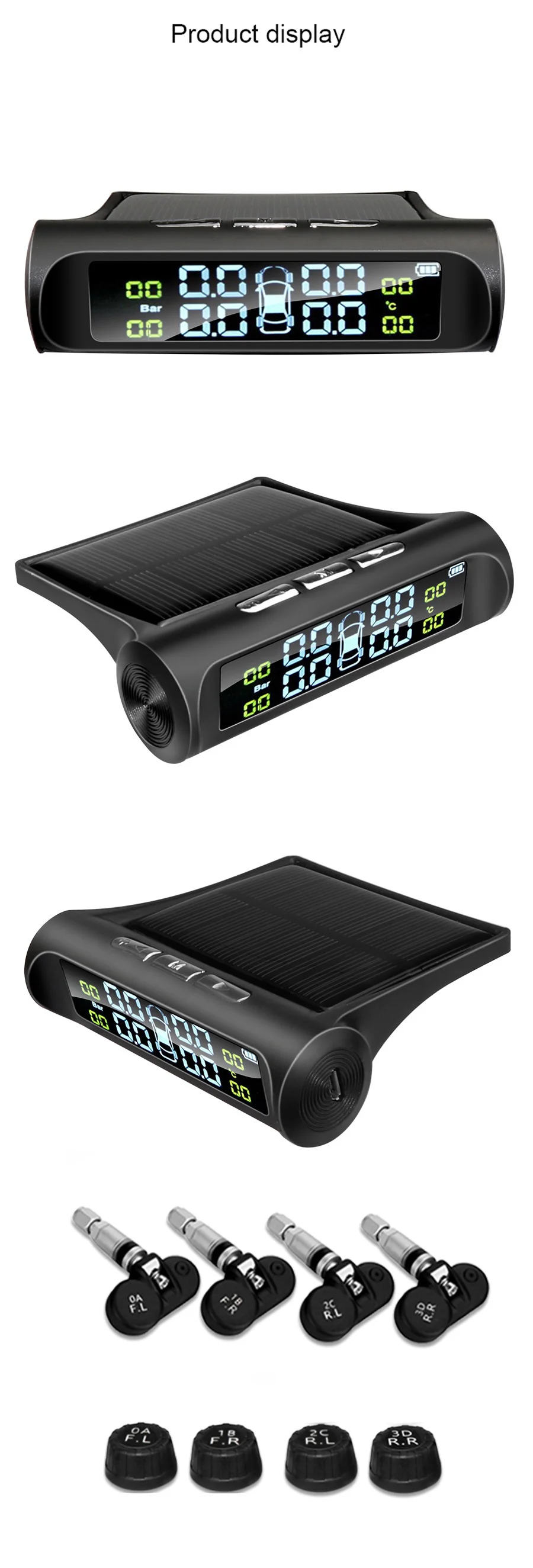 Acceo K01 Car TPMS Tire Pressure Monitoring System Solar Power Digital LCD Display USB Auto Security Alarm Tire Pressure Sensors
