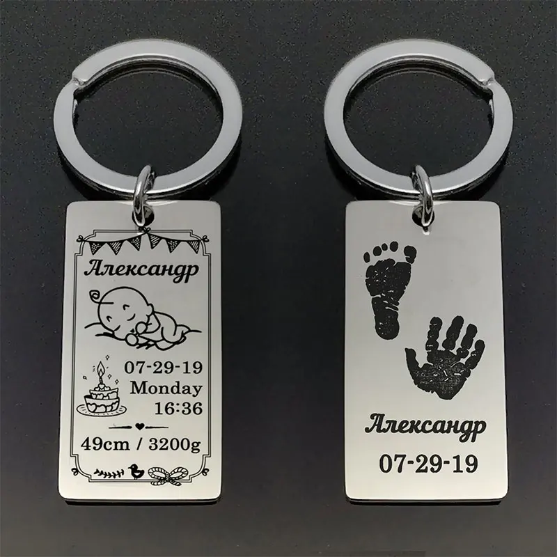 

Lovely Personalized Baby Boys Girl Keychain Name Newborn Date Of Birth Weight Height Commemorative New Mom Dad Cute Gift Keyring