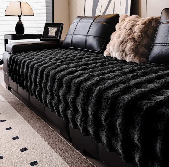 Luxurious Plush Faux Fur Sofa Slipcover – Non-Slip Cushion Cover for Modern Living Room Decor