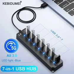 7 Ports USB HUB USB Docking Station Extender High Speed USB 3.0 HUB USB Splitter with Switch Control For Laptop Macbook Pro