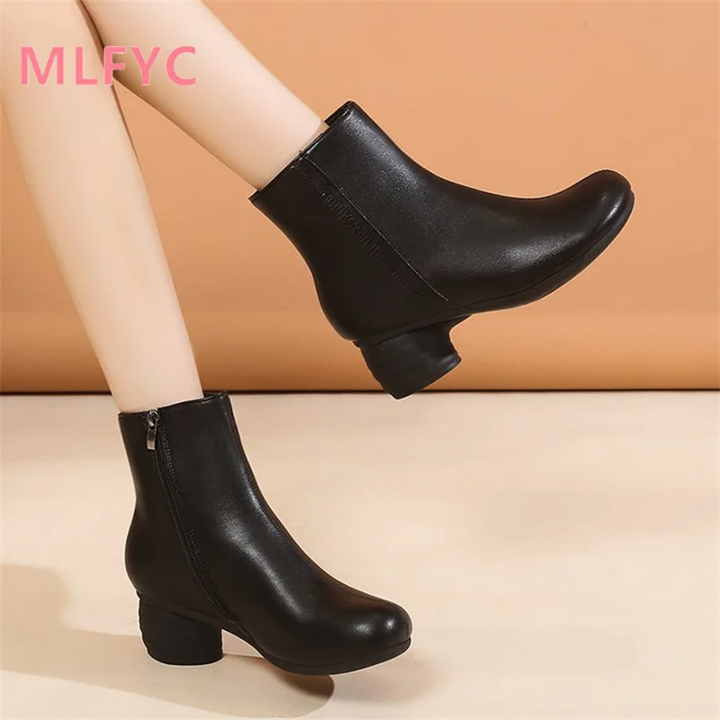 Women's Boots Round Head Short Barrel Low Heel Cotton Boots Children's 2023 New Mesh Red Side Zipper Fashion Short Boots