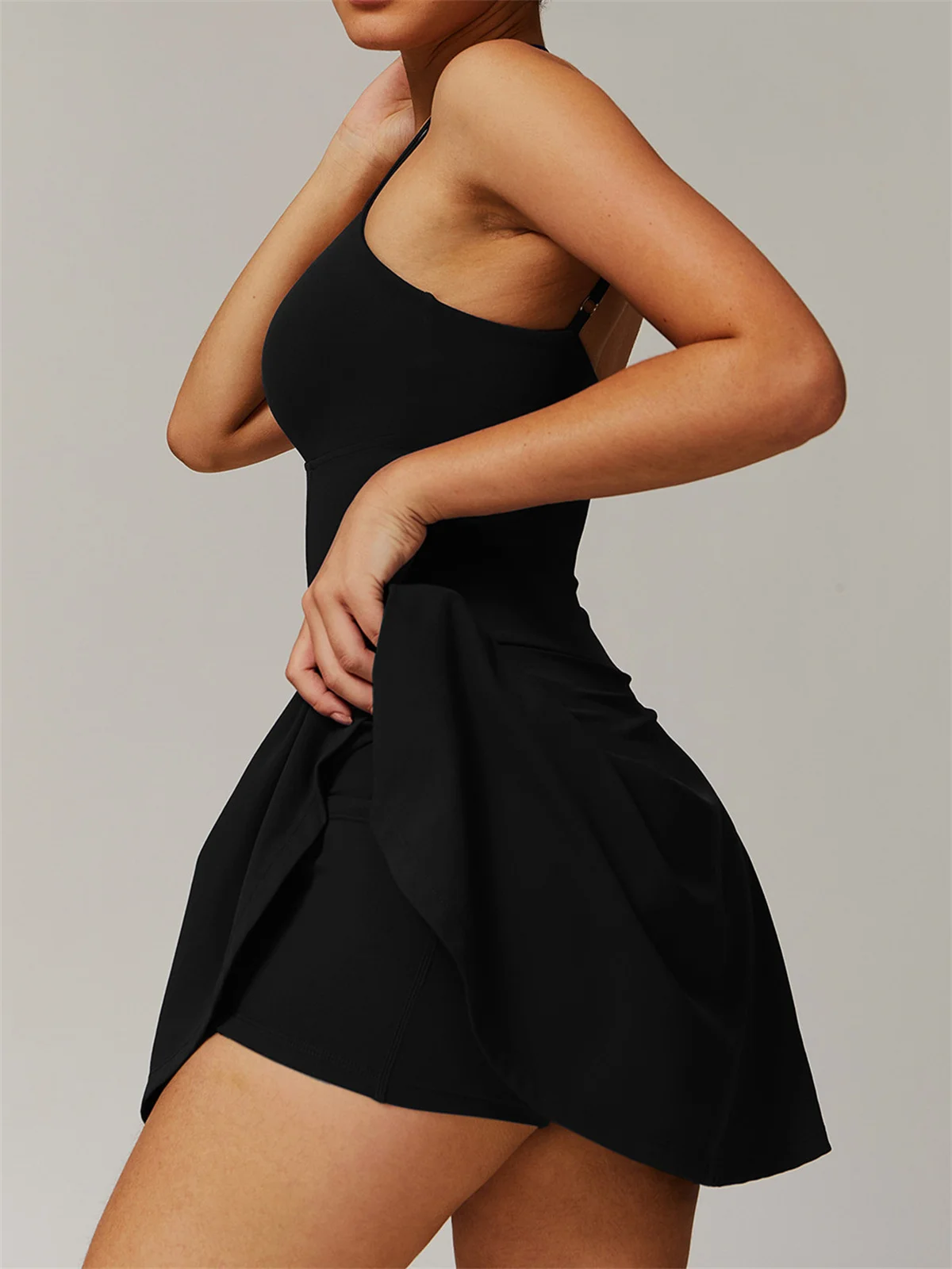 Women's Sports Tennis Dress Women Double Strap Slim Pocket Anti Glare A-line Short Skirt Outdoor Yoga Fitness Running Dresses