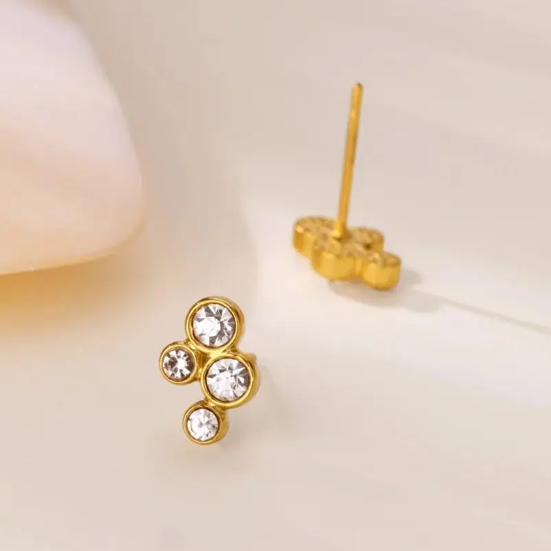 Tiny Zircon Round Geometric Earrings for Women Stainless Steel