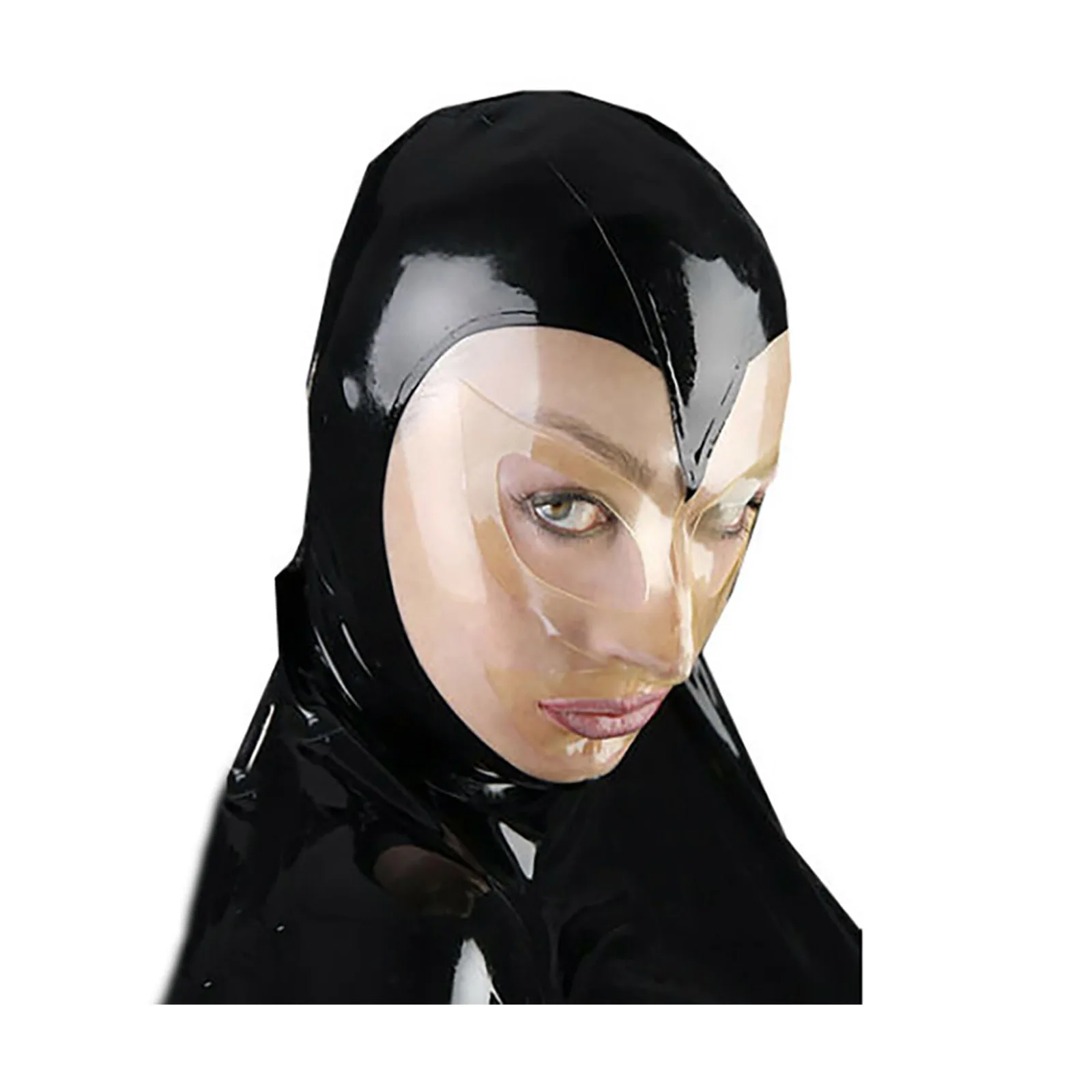 MONNIK Latex Mask Rubber Fashion Hood Two Color Open Eyes&Mouth with Rear Zipper Handmade for Unisex Bodysuit Cosplay Party monnik latex hood rubber hood contrast colored trim around face around eyes