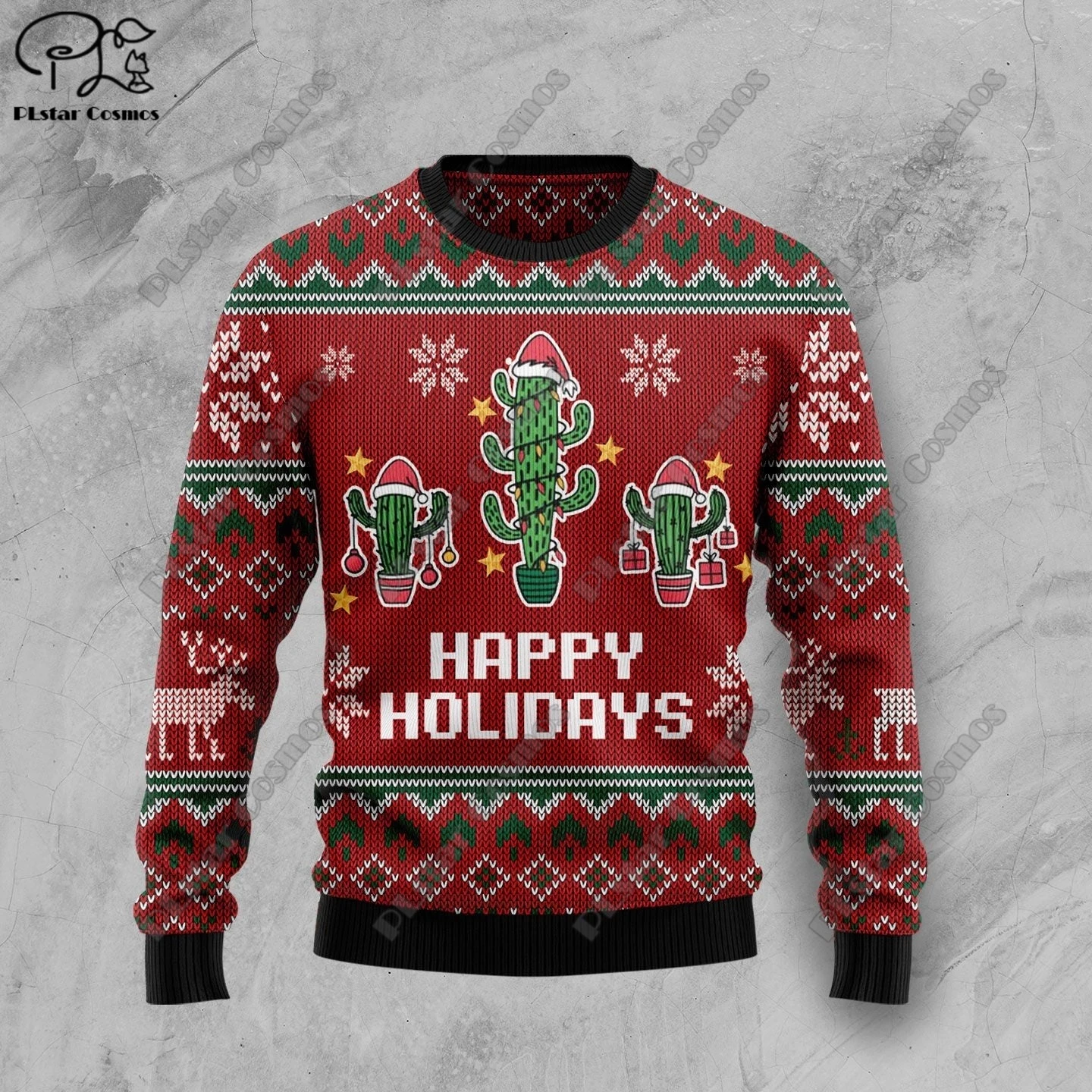 New 3D printed Christmas elements Christmas tree Santa Claus pattern art print ugly sweater street casual winter sweater S-3