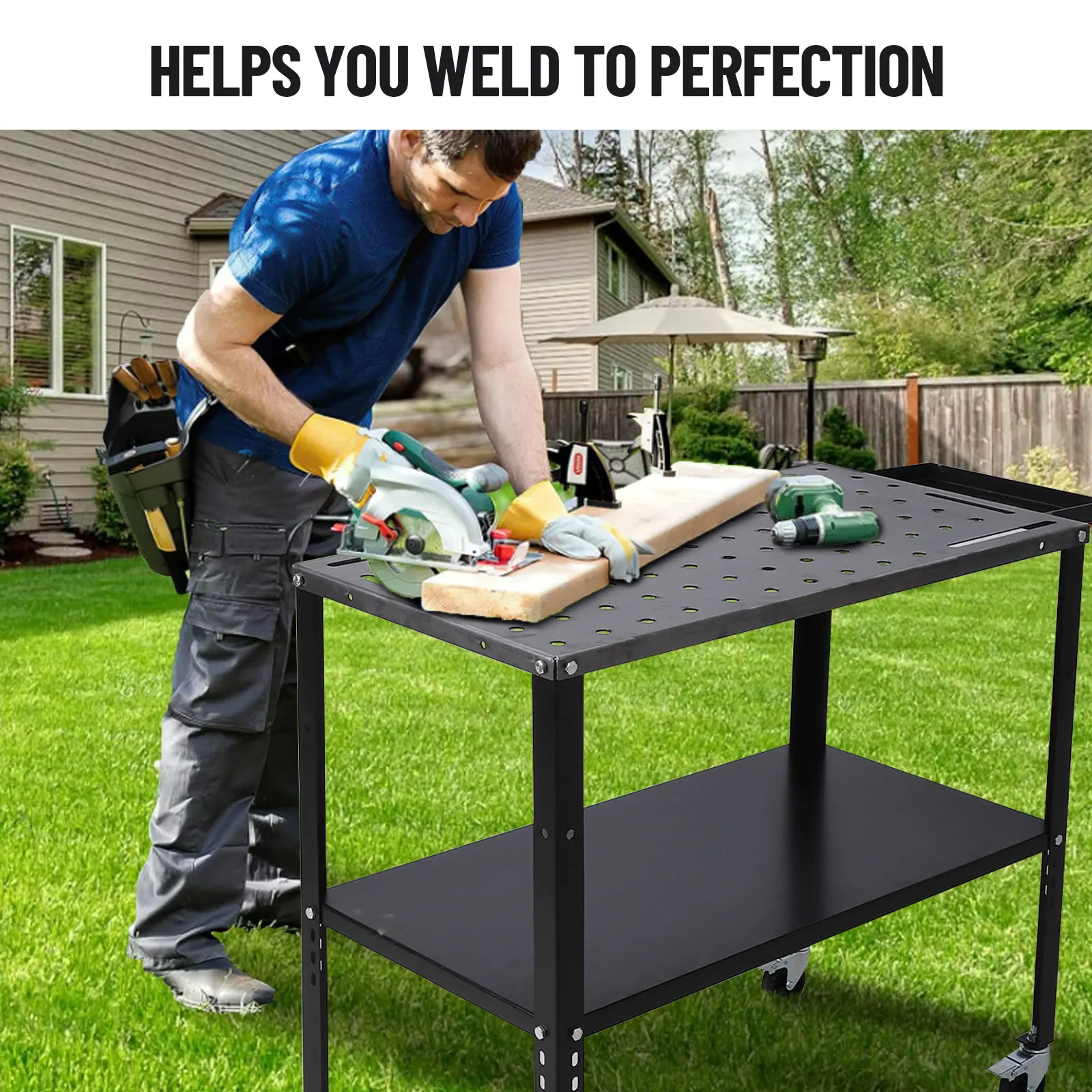 36"x19" Welding Table, Steel Welding Workbench Table, 5/8-inch Fixture Holes, 1200lbs Load Capacity Portable Work Bench 6