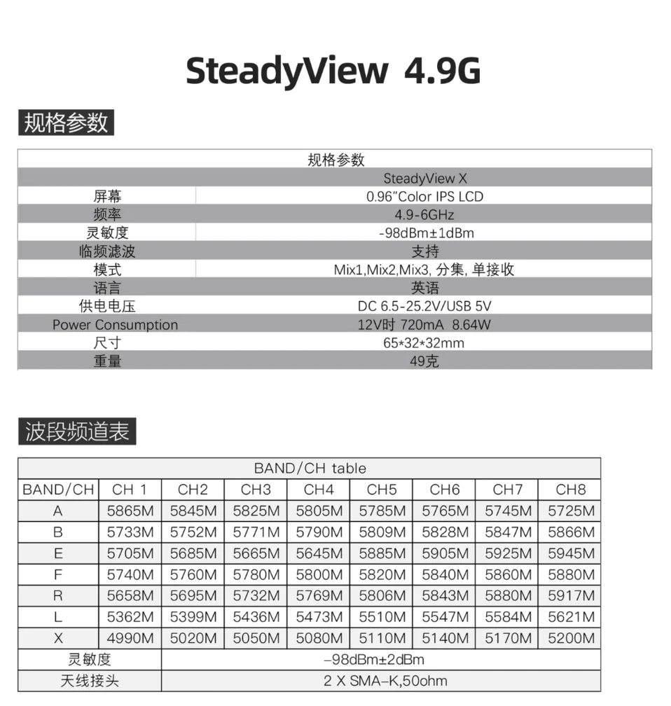 Receptore FPV Steadyview X 5.8G/4.9G malajx il-pajjiż u ELRS