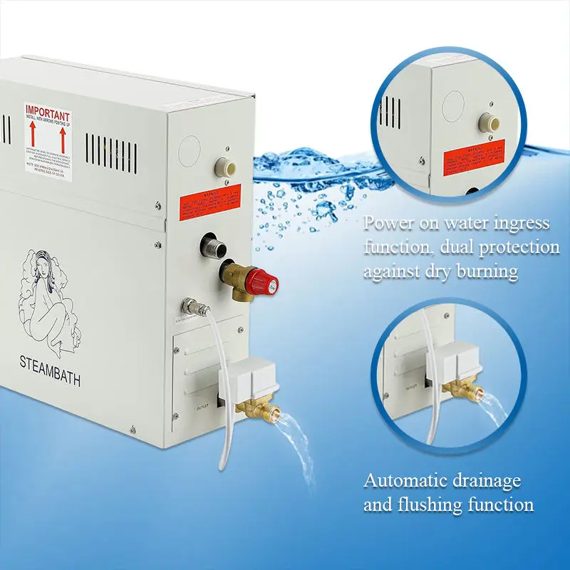 เครื่องกำเนิดไอน้ำ 6/7/8/9 กิโลวัตต์ 220 โวลต์/380 โวลต์ เครื่องทำไอน้ำสำหรับใช้ในบ้าน ห้องซาวน่า สปา ห้องอาบน้ำไอน้ำ พร้อมตัวควบคุมแบบดิจิตอล เครื่องพ่นไอน้ำ 1