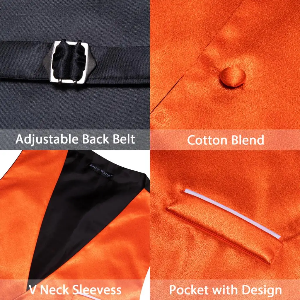 Elegant Silk Solid Vest for Men Orange Wedding Waistcoat Bowtie Tie Set Casual Formal Sleeveless Jacket Male Suit Barry Wang