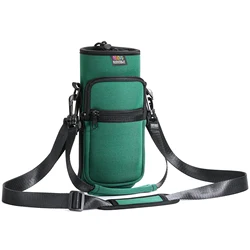 Nuovoware Water Bottle Carrier Bag with Adjustable Strap and Dual Pockets - Perfect (Dark Green)