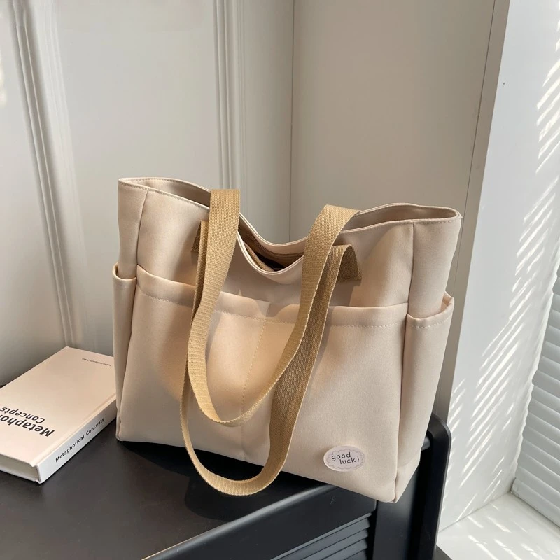 

Легкие холщовые сумки на плечо для женщин, новинка 2023, модные дамские сумочки, однотонные дорожные сумки-тоуты с несколькими карманами