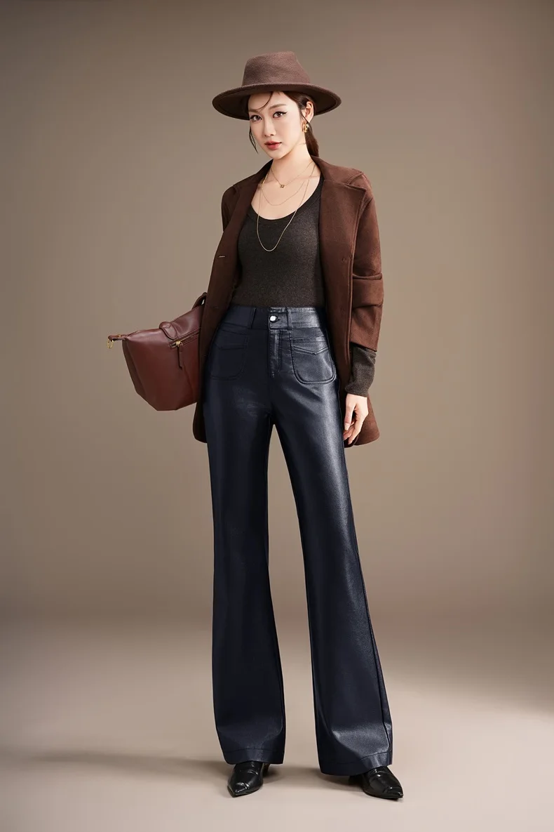 ZUZK Fashion Slimming Pu Leather Flare Pants New Women High Waist Flare Pants PU Leather Trousers Large Size Fashion Warm Pants 73 S518a52effdcb45fa971f14cf3d06708dR