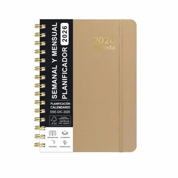 Agenda Spagnola 2026, Quaderno A5 a Spirale, Calendario Giornaliero, Diario di Auto-Tracciamento, Libro Multifunzionale Essenziale
