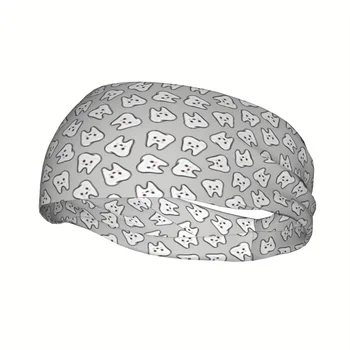 Fascia sportiva grigia con design giocoso dei denti dei cartoni animati – Accessorio per capelli elastico comodo e traspirante per lo stile di vita attivo 1