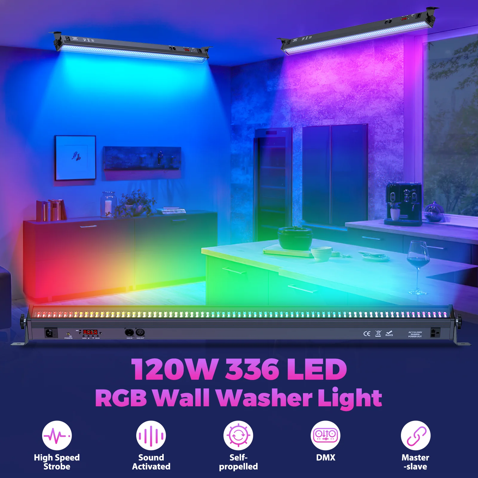 336 LEDs RGB ステージライト DMX512対応 防水対応 U'King 2Pcs 120W Wall Wash Light Bar RGB 336 LEDs Stage