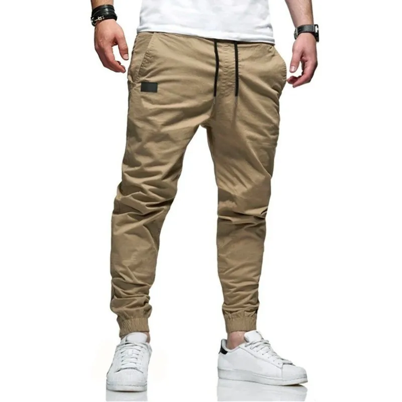 New slim fit casual pants, simple European and American casual solid color patchwork leather pants, youthful trendy pants 2