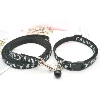 1pc Colorful Cute Collar with Bell Adjustable Buckle Cat Collar Leash Pet Supplies Bone Print Kitten Collar Out Walking