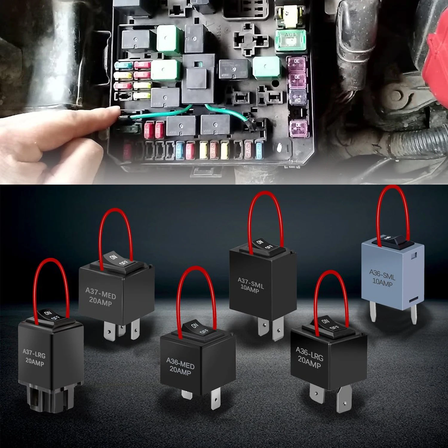 9038A 12V Relay Bypass Switch Kit with Current Loop, 6-Piece, Fuel Pump Relay Bypass Main Switch, Diagnostic Test Tool