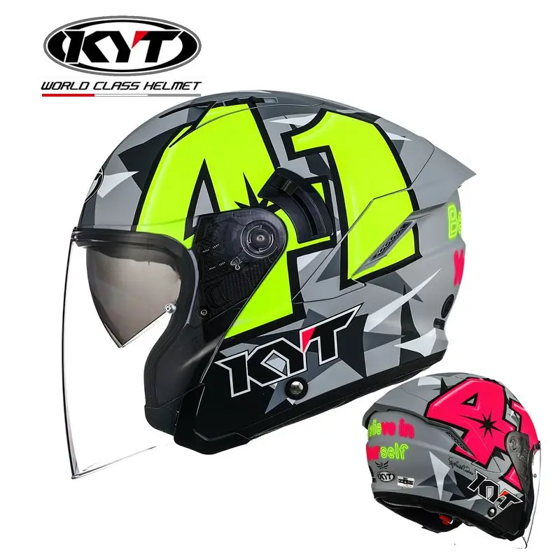 KYT NFJ Motorcycle Helmet Double Lens Summer 3/4 Open Face