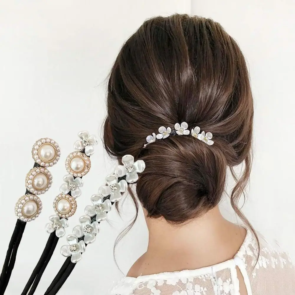 Shining Flowers Hair Bun Maker Fashion Long Hair Shell Pearls French Hair Bun Accessori Per Capelli Magic Donut Twist Bun Girls Hair